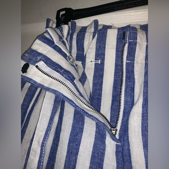 J. Crew‎ factory Linen-cotton paper-bag pant | blue and white striped | size 4 - Picture 13 of 15